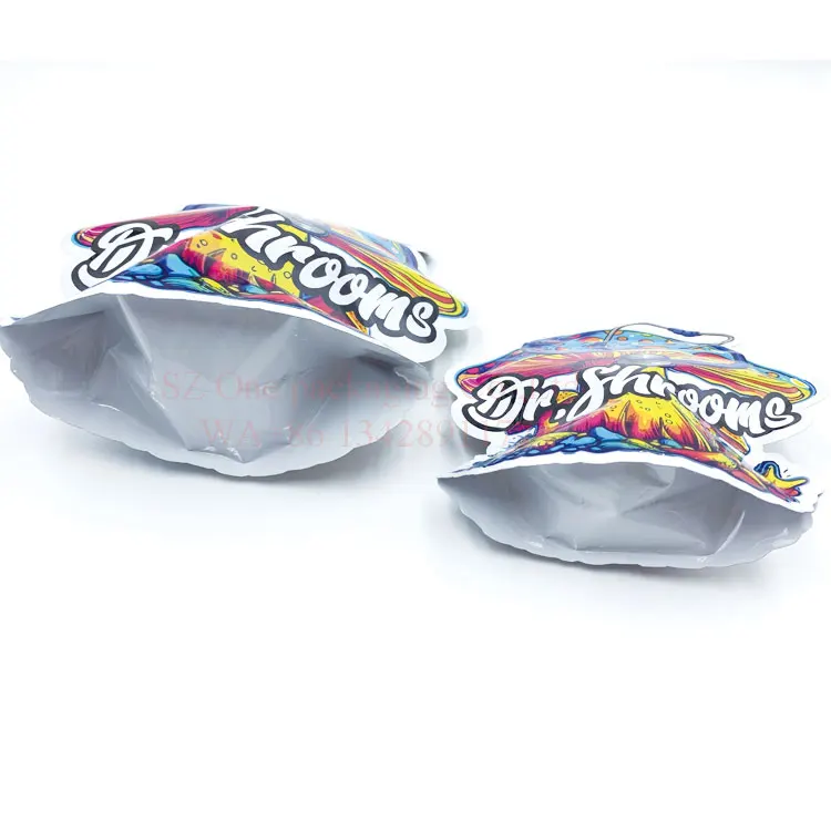 Custom Printed Special Shaped Soft Touch glossy Food Grade 3.5g Smell Proof mushroom shape  Die Cut Mylar Bags