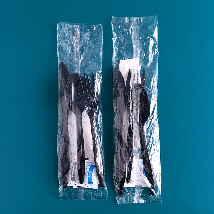 2.5g Wrapped Plastic Cutlery Set - Knife Spoon Fork Set, Bulk Plastic Utensil Cutlery Set Disposable To Go Silverware