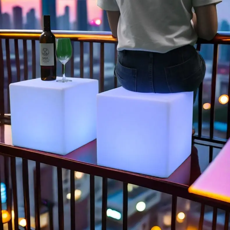 Outdoor party lounge led furniture rechargeable nightclub illuminated plastic furniture set cube led table led chairs lighting