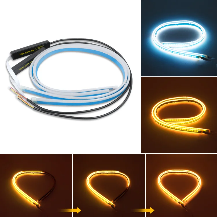 35cm 45cm 60cm car LED lamp ultra-thin light guide strip dual color light white yellow day time running light