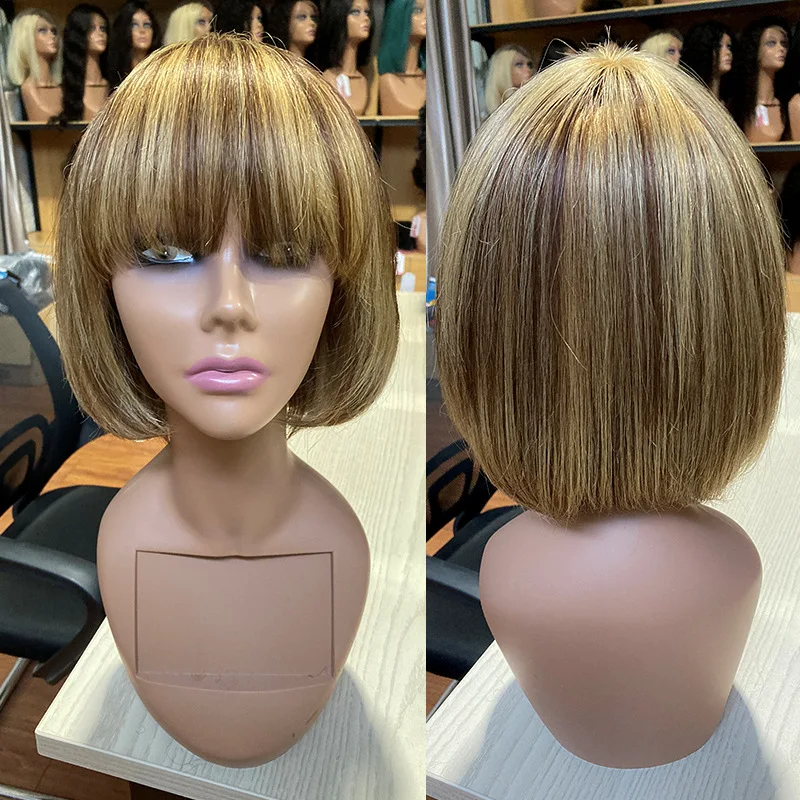 hot sale 4/27 short straight bob wig 100% human hair wig cheap colored light brown wig