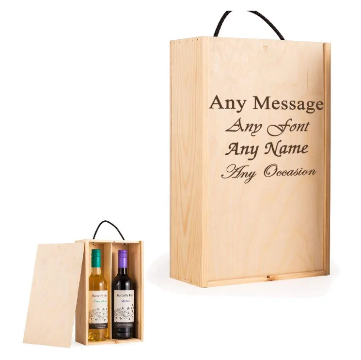 
Wooden wine box fixed box with hinge, pre-filled kapok handmade-3 bottles space 