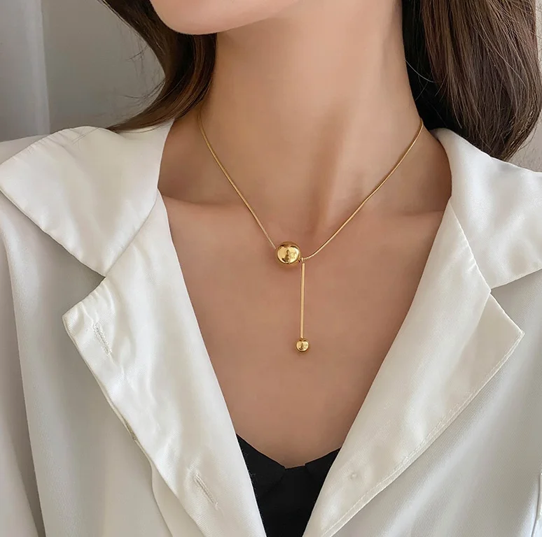Gold round ball stainless steel necklace fashion