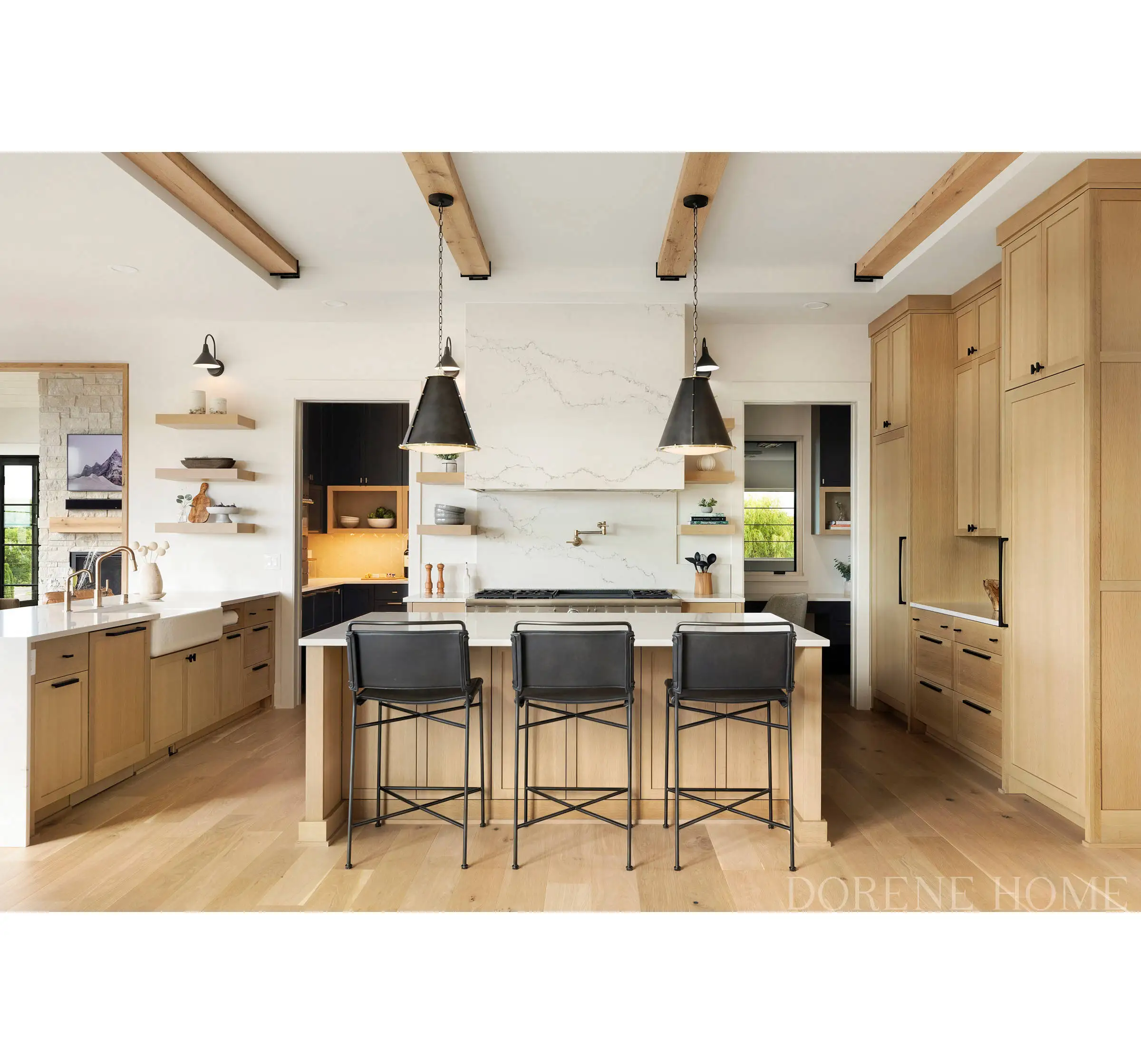 2023 Dorene Nature Oak Wood Shaker Style Rustic Kitchen Furniture Solid Wood Kitchen Cabinet Sets