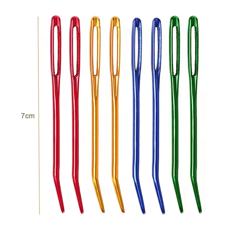 7.0cm big eye hole bent tip yarn needle blunt end aluminum metal needle for thick thread and yarn
