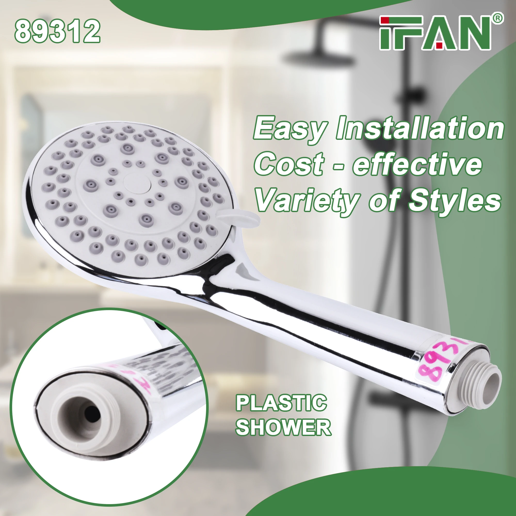 IFAN Bathroom Adjustable ABS Plastic Shower Heads High Pressure Rain Shower Head