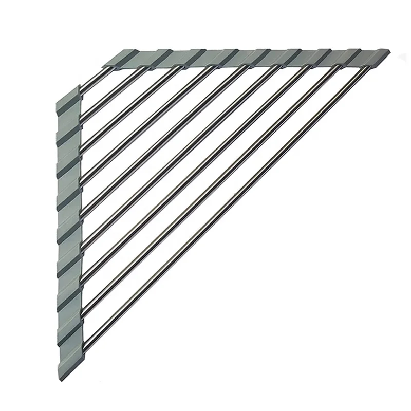 Roll Up Silicone Kitchen Stainless Steel Drain Basket Customized Drainer Folding Dish Drying Sink Rack