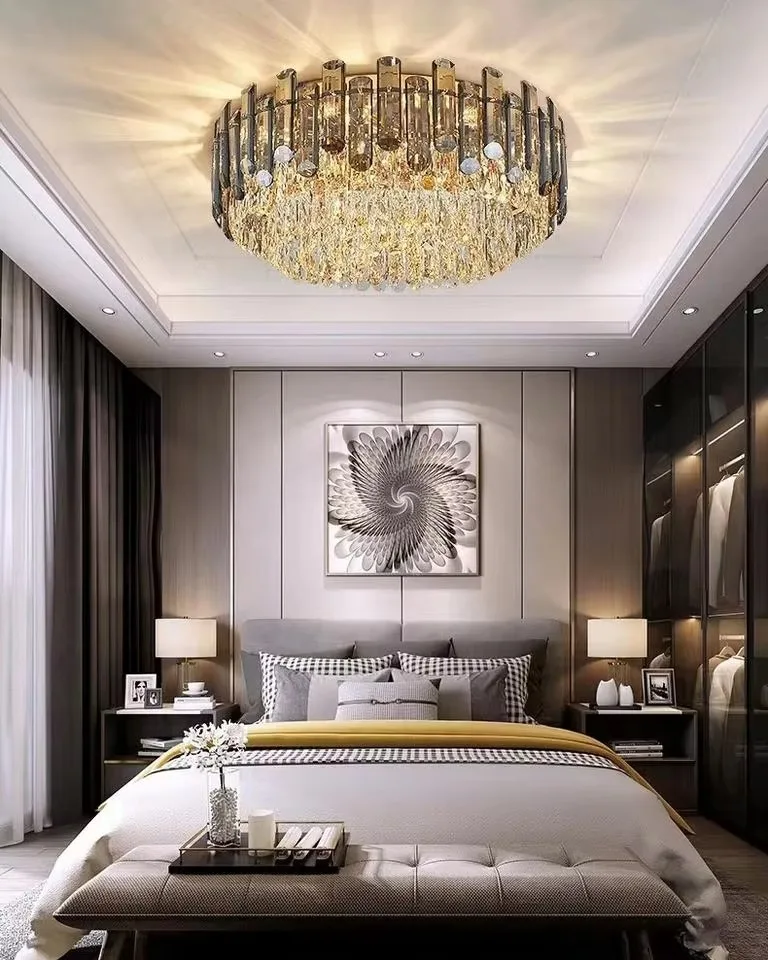 Light luxury crystal ceiling light with double-sided stainless steel base+K9 crystal modern minimalist indoor main light