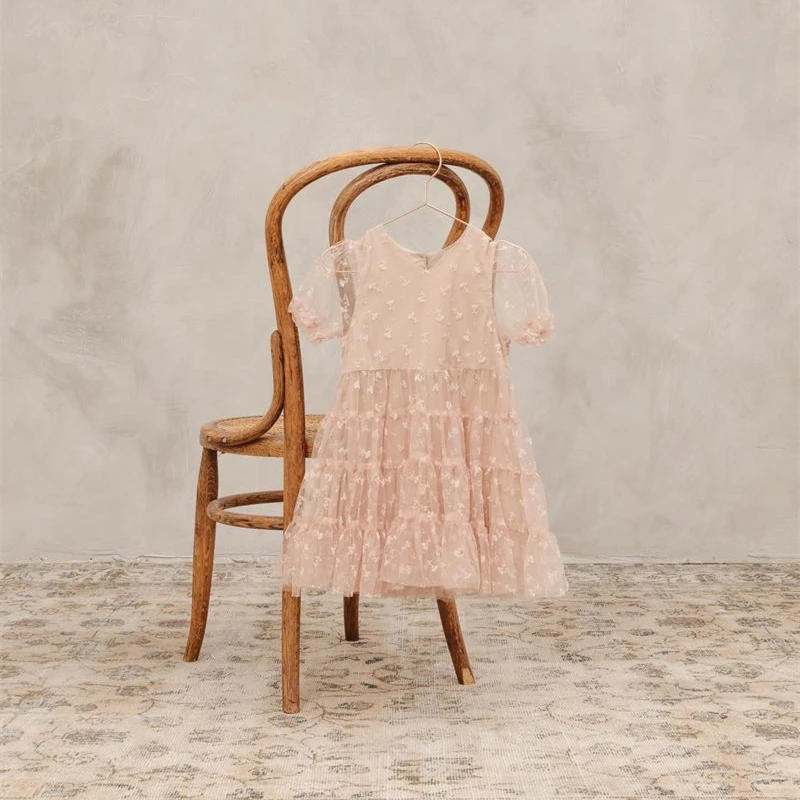 Kids Clothes Children Wear Baby Dresses Custom Lace with Puff Sleeves Summer for Girl Clothes