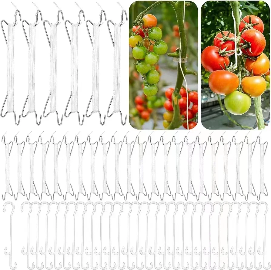 Tomato Support Hooks Tomato Support J Hook V Type Twine Garden Hooks to Prevent Tomatoes with 49 ft Vine Support String