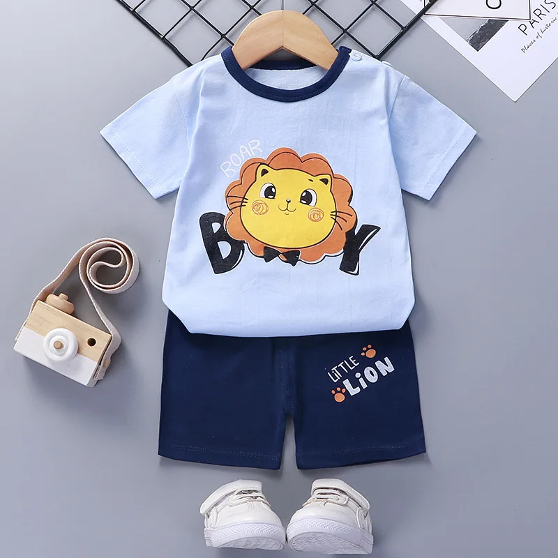 Hangzhou Poly 100% Cotton Short Sleeve Sweat Suit Sport Children 2pcs Baby Boys Clothing Sets