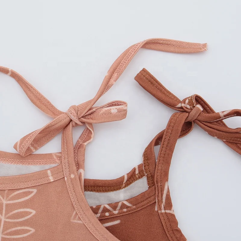 Factory Price New Fashion Lace-Up Baby Girls Dress Suit Set Custom Printing Sleeveless Made Bamboo Viscose Fabric