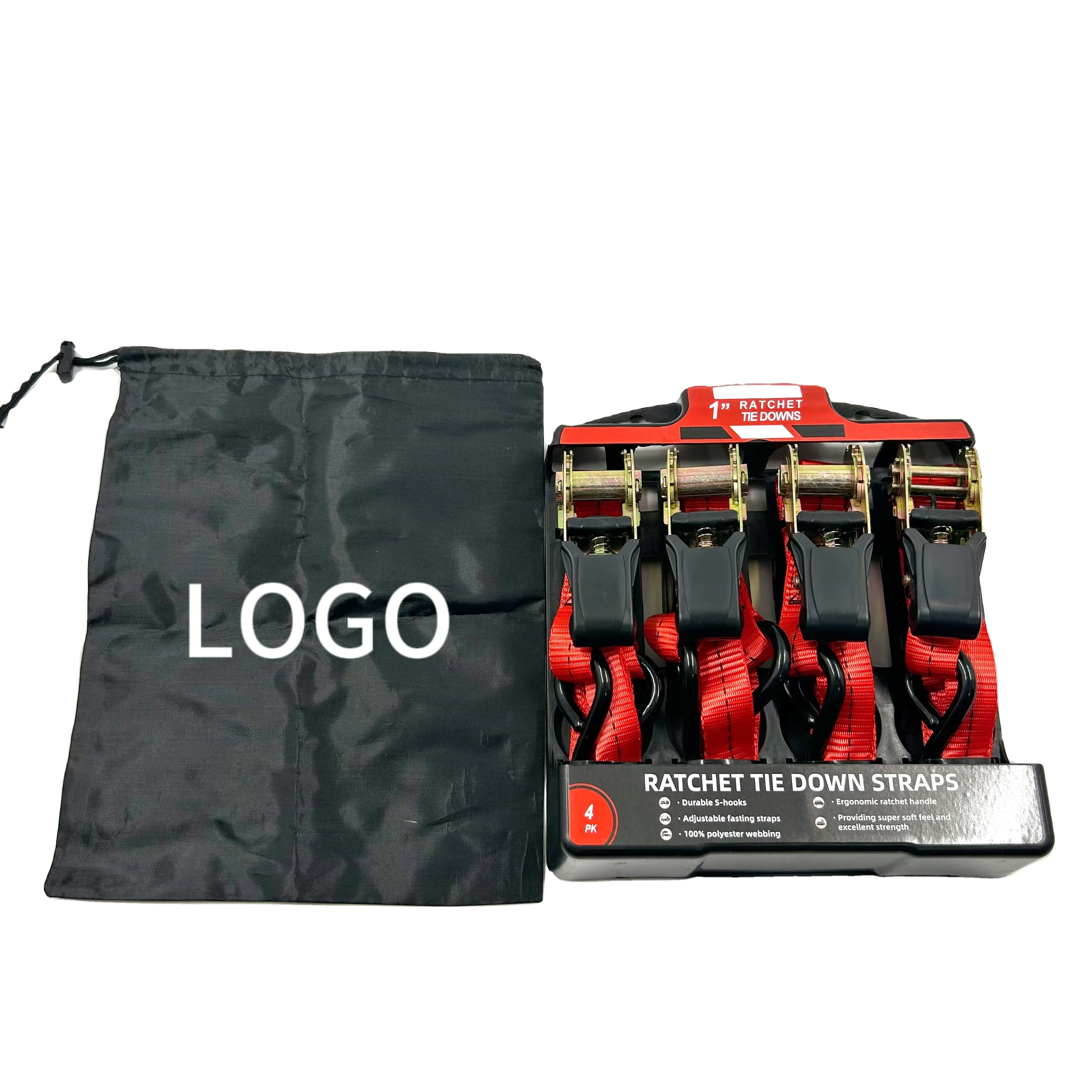 VINEET Hot selling accept customized 4pack  1 inch S hook Ratchet Strap for Trucks Boat Trailer