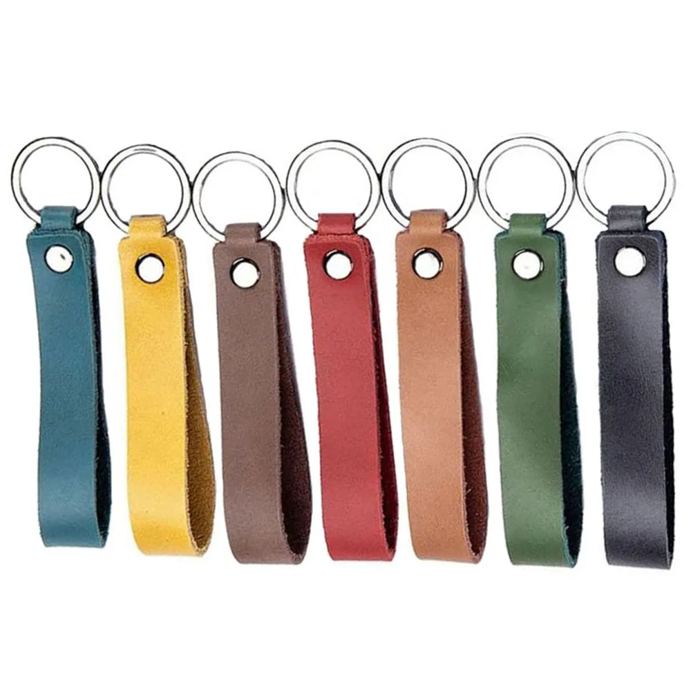 Genuine Leather Keychain Key Chain Holder Ring Strap Keys Fob For Men Women Promotion Gift Blank Pu Leather Keychains Lanyard