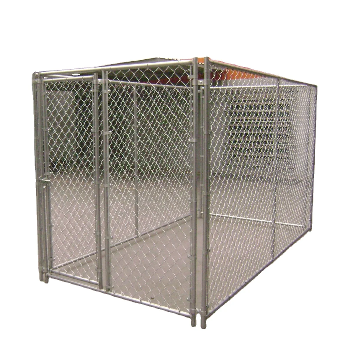 Large galvanized and welded dog kennel building with fight guard divider