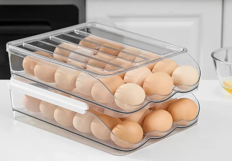 BOCHENG Hot Selling Kitchen Plastic Fridge Organizer 12-14 Grid Drawer Egg Trays 2 Tier Egg Storage Containers for kitchen