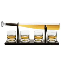 New Design 850 ml Wooden Base Empty Spirits Baseball Bat Whiskey Glass Decanter Set with 4Cups