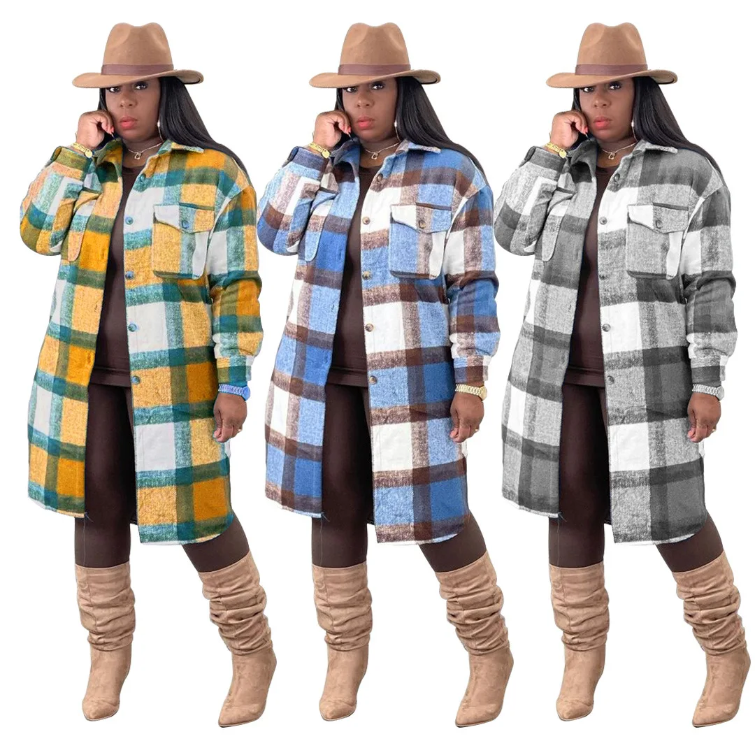Модная зимняя одежда J & H, осень 2021, пальто в клетку, Одежда большого размера 2XL, шерстяные женские куртки и пальто, винтажная повседневная одежда