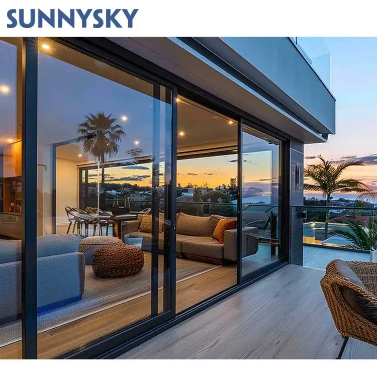 Sunnysky Aluminum Balcony Aluminum Sliding Door Patio Sliding Stacker Doors Exterior For Houses