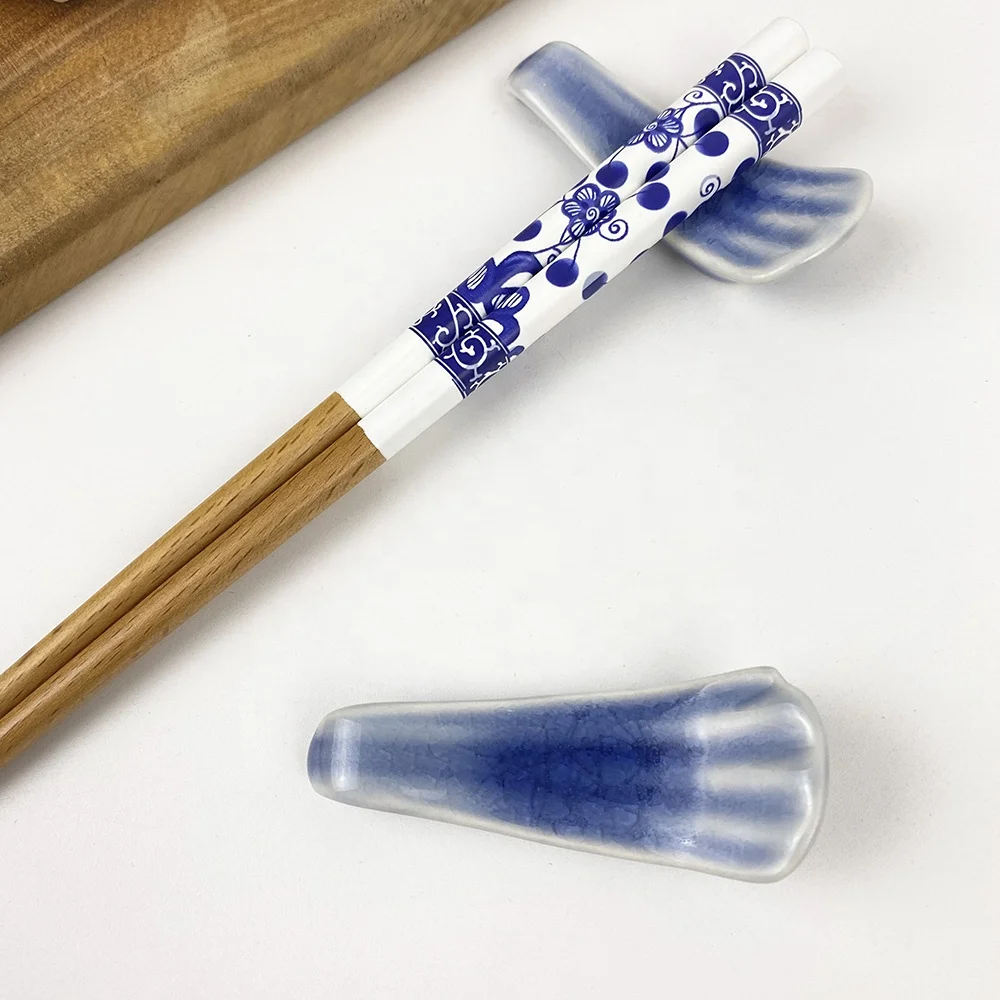 hot sale in 2024. Traditional Chinese style blue and white wooden classic chopsticks with ceramic holders
