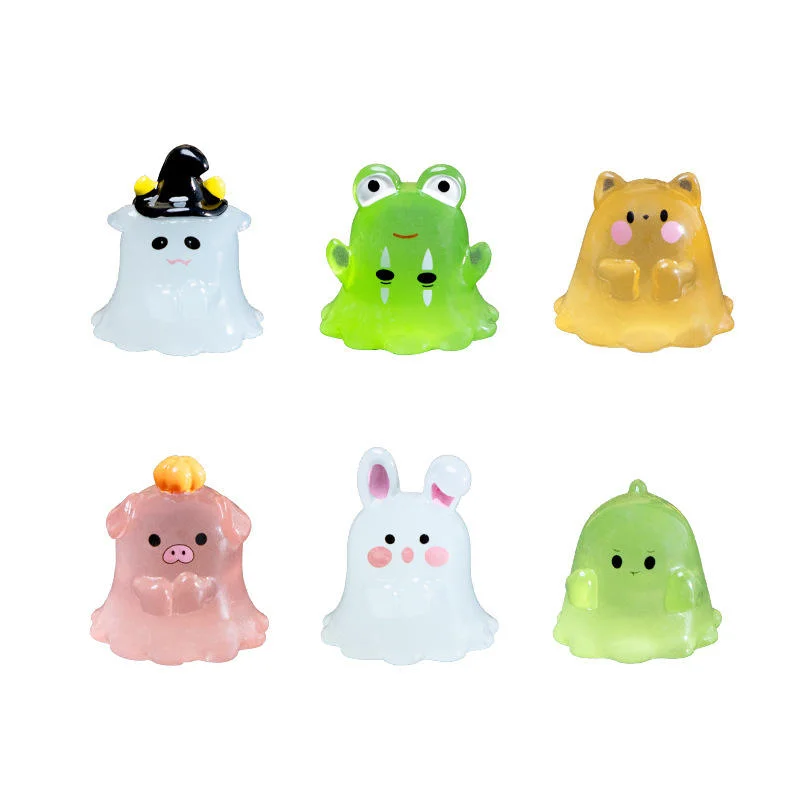 Cute Ghost Animal Micro-Landscape Luminous Halloween Ornament Resin Crafts Car Central Control Decoration Accessories Art Theme