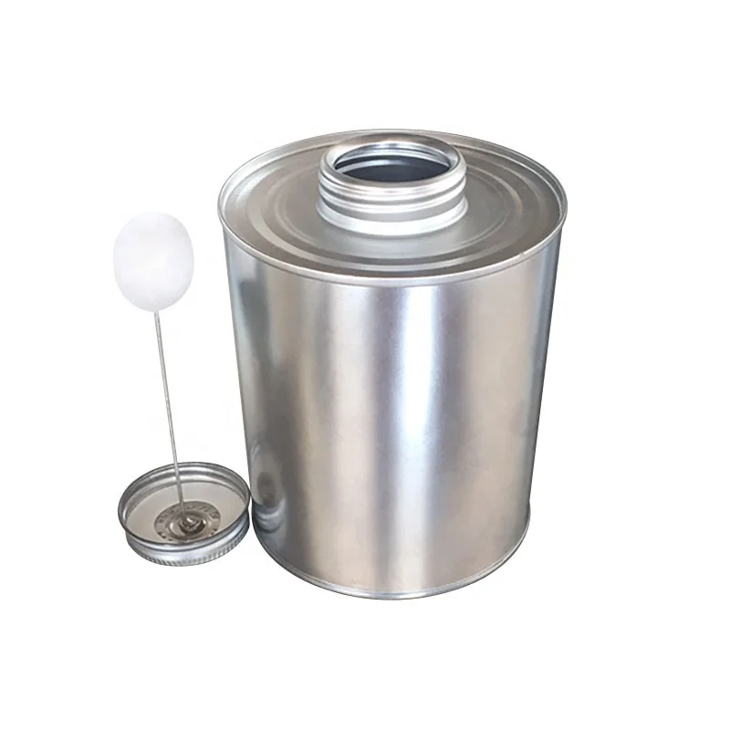 32oz Factory Directly Sale Cone Top Empty Silver Tin Can With Brush for PVC/CPVC Cement Solvent Packaging