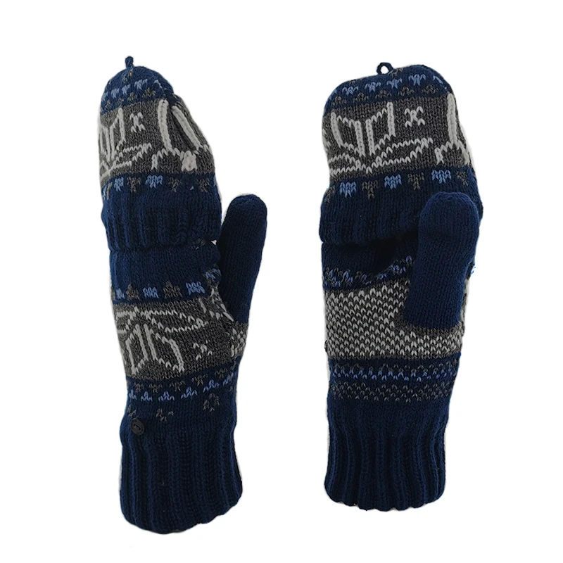 winter mittens fashion jacquard knitting thinsulate lining half finger adult magic knitted mitten