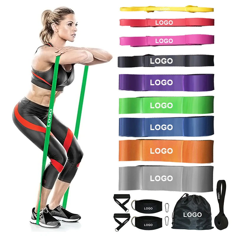 Fitness Gym Exercise 100% Natural Latex Yoga Elastic Stretch fitness band custom logo resistance bands
