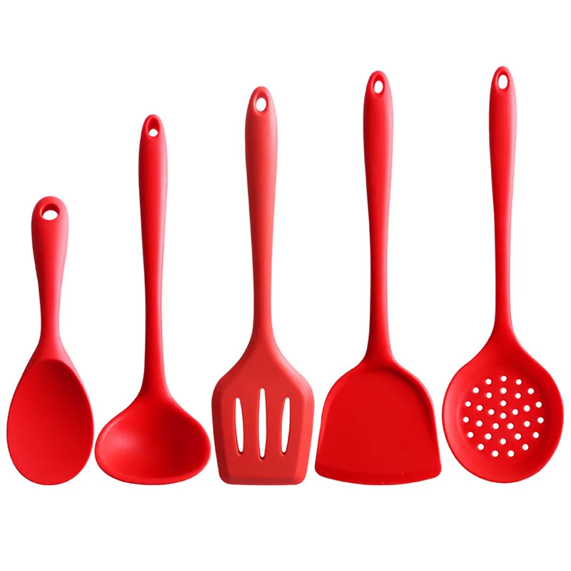 Набор кухонной посуды из 5 предметов из Красного силикона, устойчивого к высоким температурам