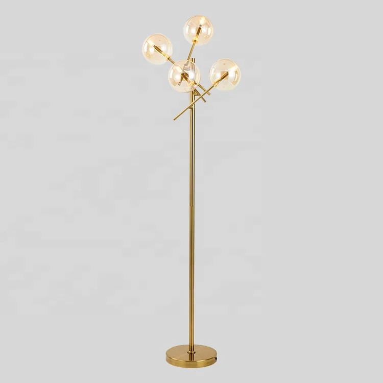 Simple E27 Mirror Titanium Metal Frame Floor Light Cognac Ball Glass Standing Floor Lamp