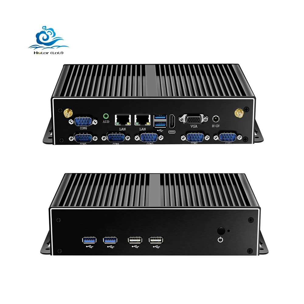 HelorPC Hot Sale Pen-tium 3805U Dual Gigabit Ethernet  RS232 6USB  Linux Barebone Fanless Industrial Computer Mini Desktop PC