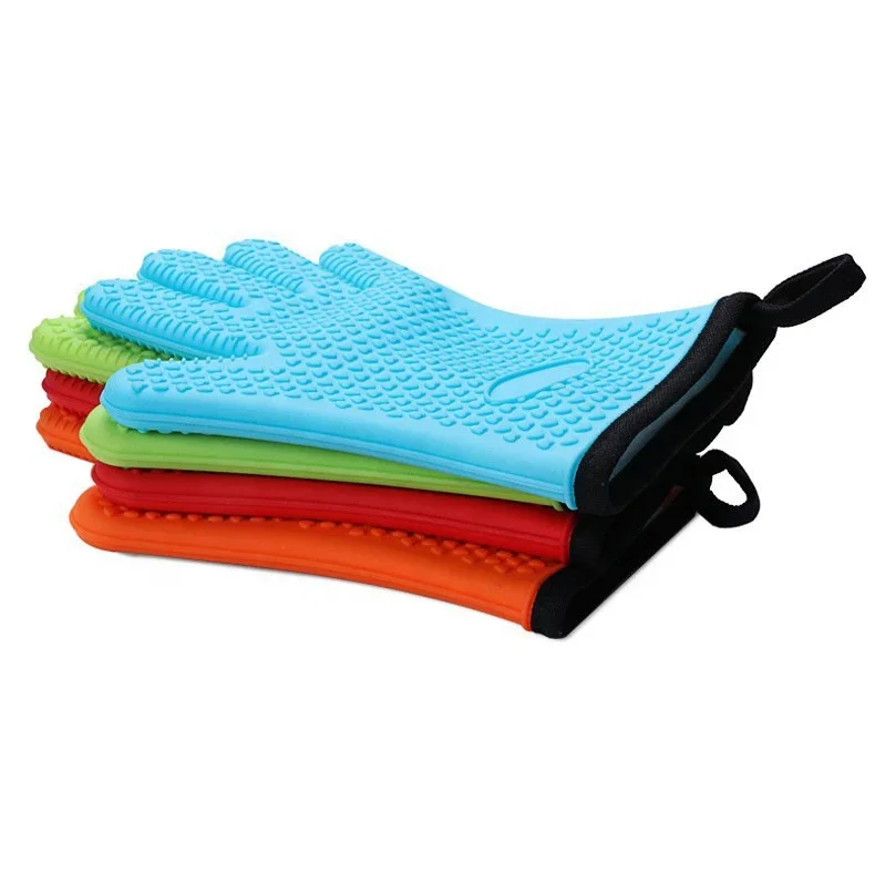 Rubber Waterproof Outdoor Barbecue Extreme Heat Resistant Grilling Cooking Baking Oven Mitts Pit Silicone Oven Glove BBQ Gloves