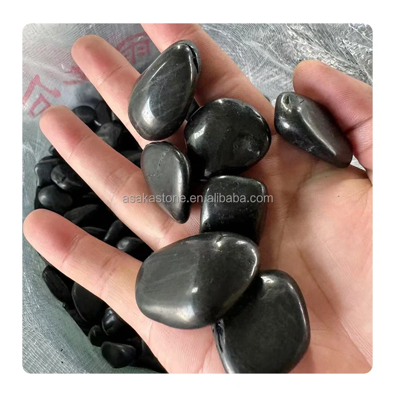 Natural Rain Flower Stones Landscape High Hardness Black Colour Stones Pebbles Oblong For Fish Tank River Stone Pebbles