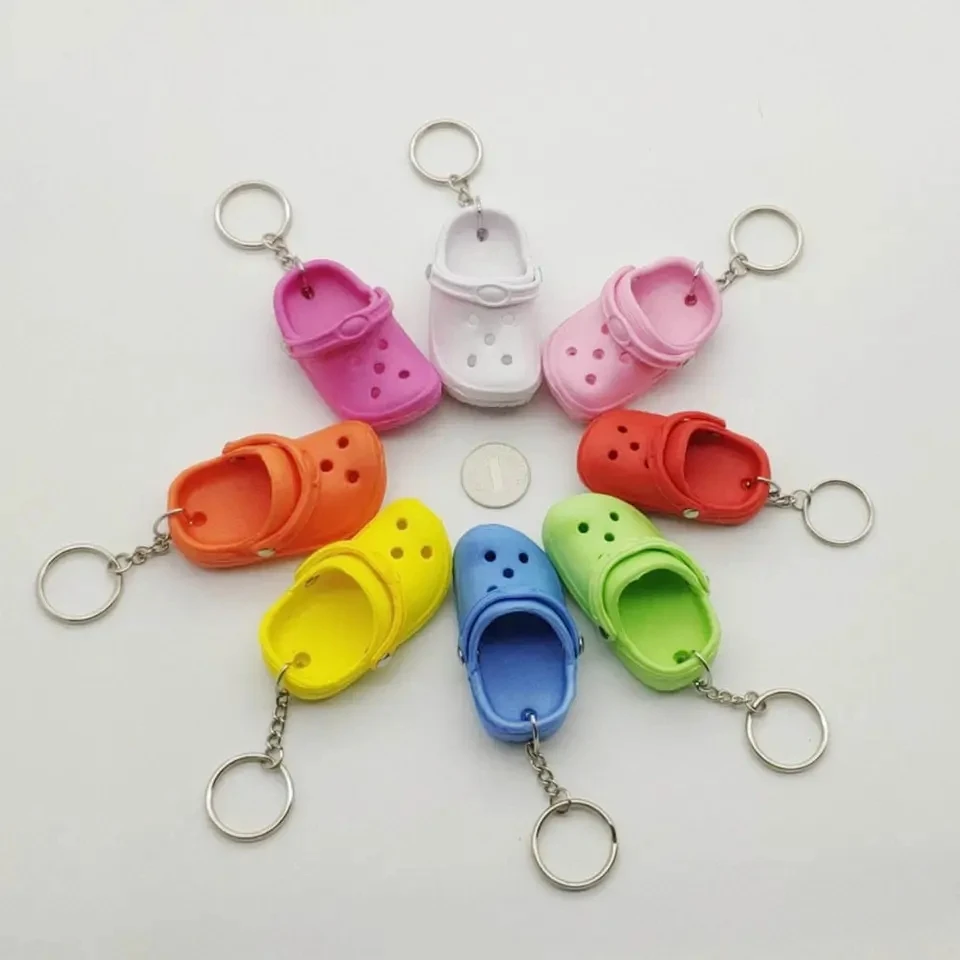 Cute 3D Mini EVA Plastic Foam Beach Hole Sandal Slipper Keychain Decoration Beach Croc Shoe keychain