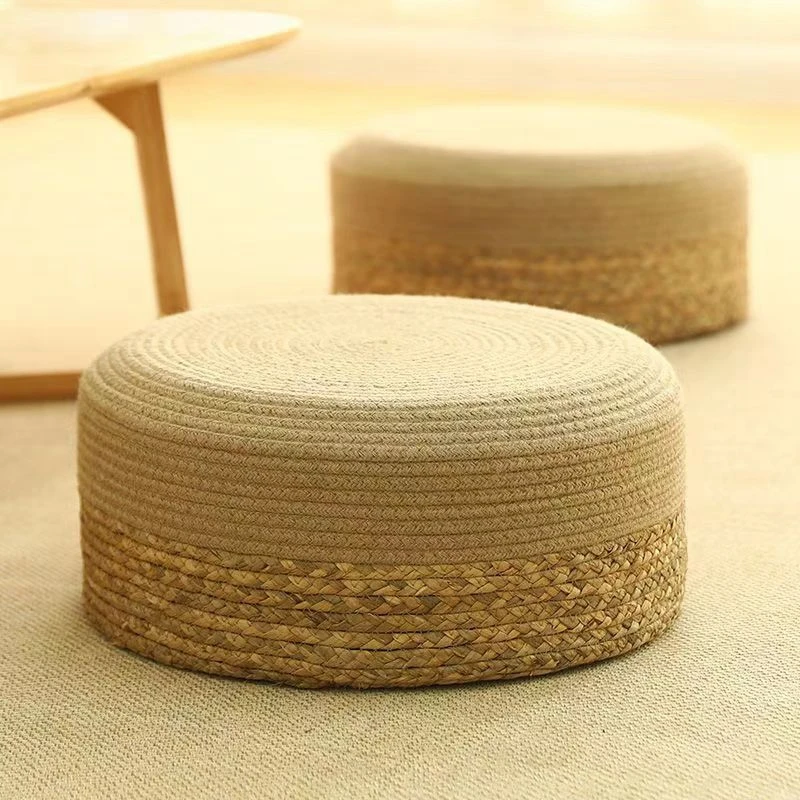 Hand braided woven water Hyacinth ottoman moroccan pouf stools ottomans with Top quality EPE sponge inner