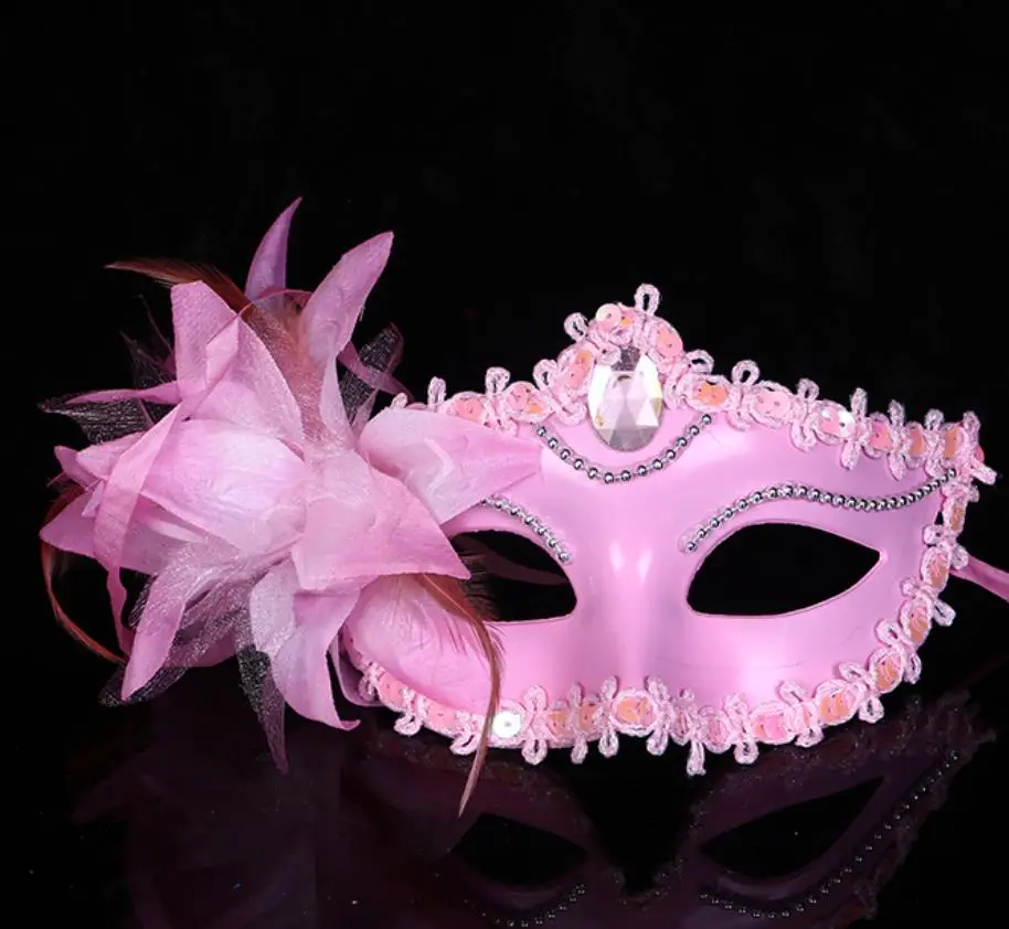 Flower Feather Mask Halloween Masquerade Party Dance Venice  Gem Eyewear PVC