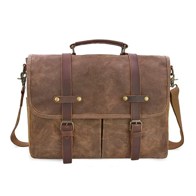 MB081 Retro waterproof waxed canvas leather custom shoulder bag hand briefcase men portable messenger bags