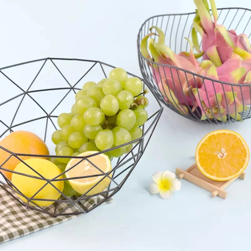Оптовая продажа домашняя современная кухонная миска для фруктов проволочные корзины хранения круглый железный органайзер продуктов металлическая проволочная