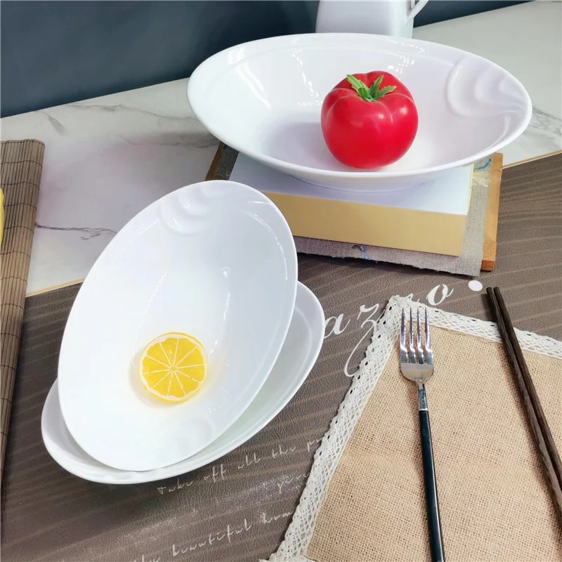 Chinese Factory Ceramic Oval Plate Salad Soup Ceramic Plate Food Curry Bowl