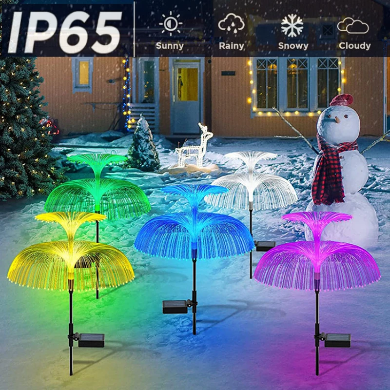 Outdoor Waterproof Garden Flowers Lamp 7 Color Changing Solar Jellyfish Lights For Courtyard Pathway Landscape Decor