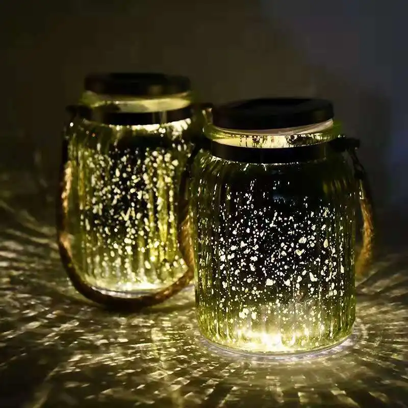 
Stained-glass Creative Lights Decorated Solar Mason Jars Firefly Bottles Hanging Lights Garden Landscape Lights 