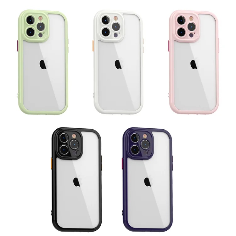 Factory price new design tpu color frame acryll clear back cover shockproof protective phone case for iphone 14 13 12 11 pro