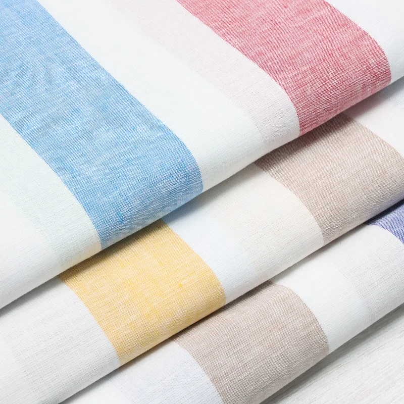 Manufacture Textile  Fabric Yarn Dyed Linen Cotton Multi Stripe for Shirts Men and Women