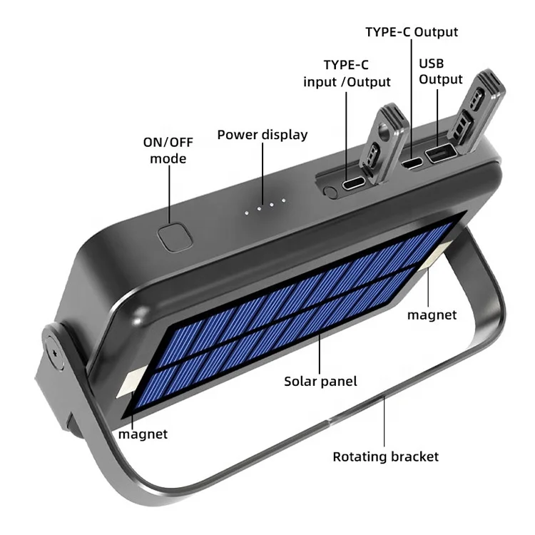Outdoor Camping Power Bank 20000mAh Charging Function Mobile Phones White/Black ABS LED Light IP65 Certificate Cold White