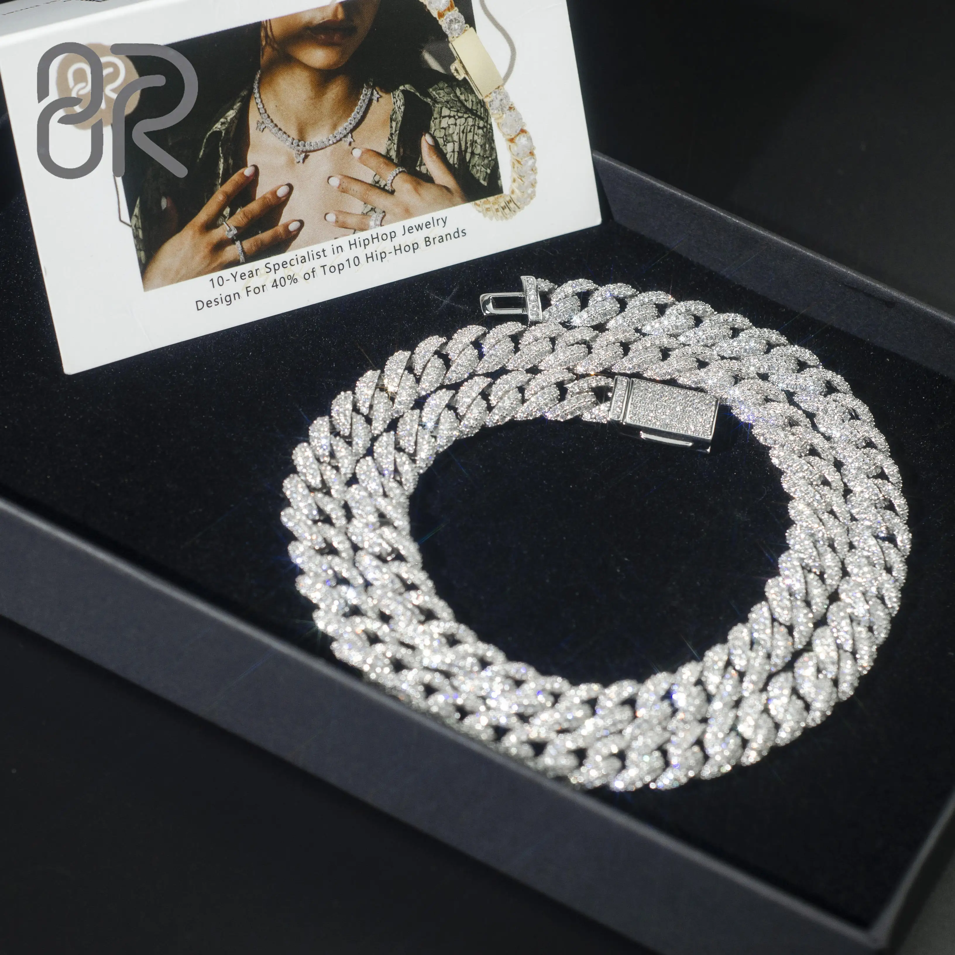 Custom Pass Diamond Test VVS Moissanite Aircular Arc Cuban Link Chain 14mm 18mm Hip Hop Necklace Bracelet Men 925 Jewelry