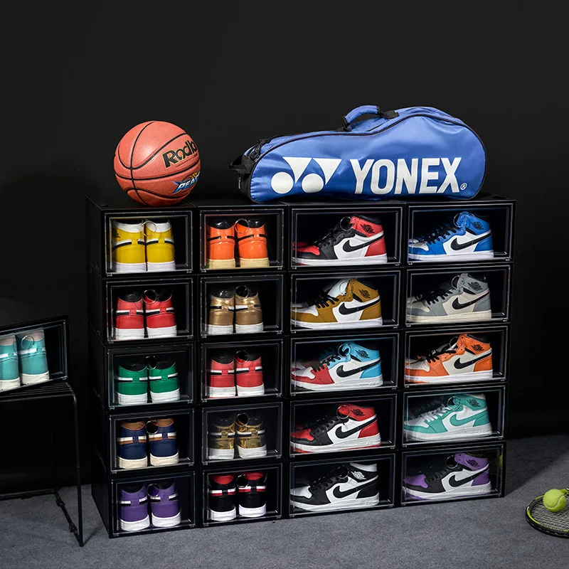 Multifunctional Shoe Rack Display Stackable Cheap Clear Foldable Sneaker Display Plastic Customized Shoe Box Storage Organizer