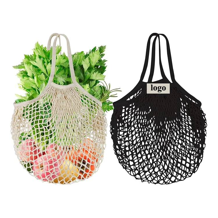 Custom Logo Net Mesh Bag Reusable Organic Cotton Tote Mesh Shopping String Net Bag for Vegetables and Package