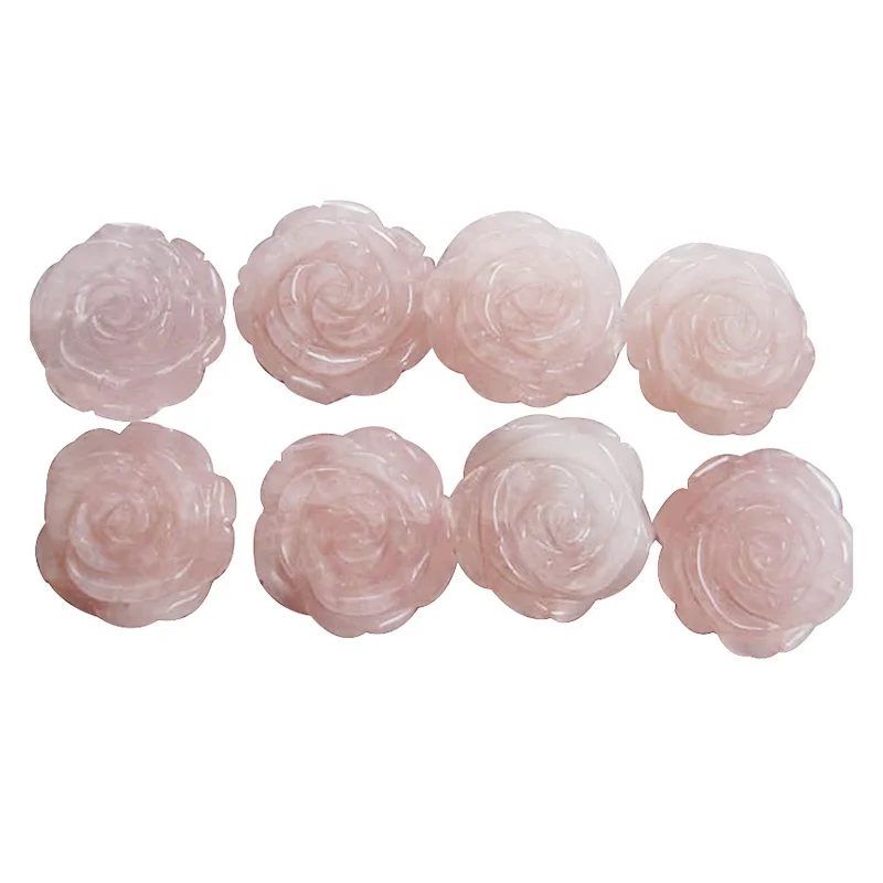 Rose Quartz Stone Flower Carvings Loose Gemstone Beads