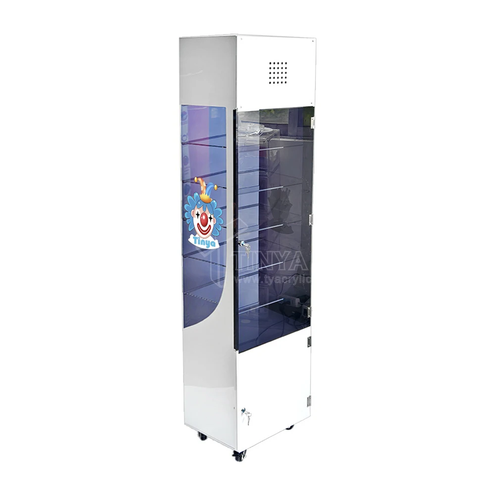 4 Wheels Floor Standing LED Lighting Smoke Display Stand UV Printing Customized Logo Lock Door with LCD Screen Cigarette Cabinet