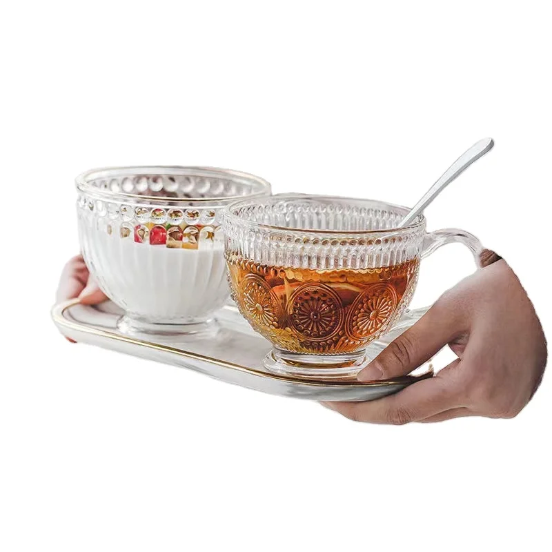 Hot selling water glass tea cup 400ml wholesale juice cup round milk cup coffee glass with handle